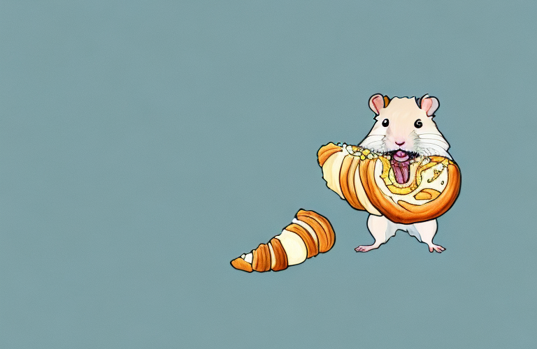A hamster eating a croissant