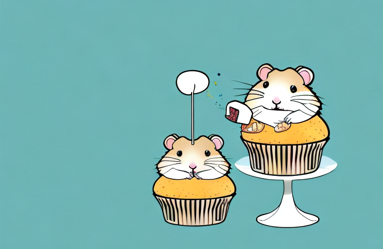 A hampster eating a cupcake