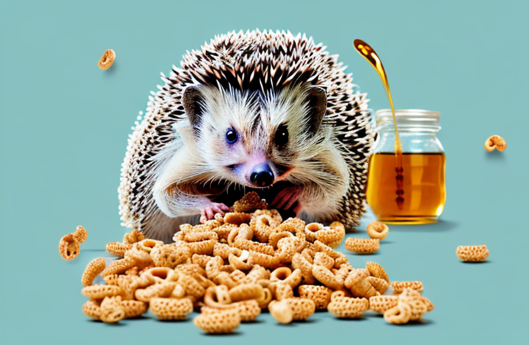 A hedgehog eating honey nut cheerios