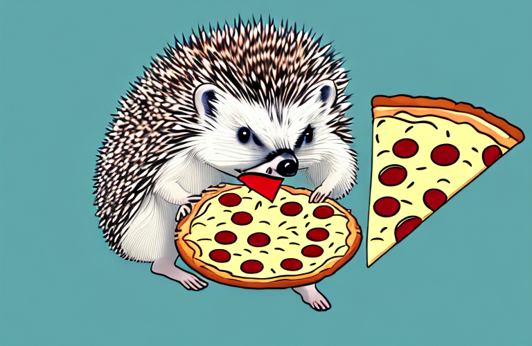 A hedgehog eating a slice of pizza