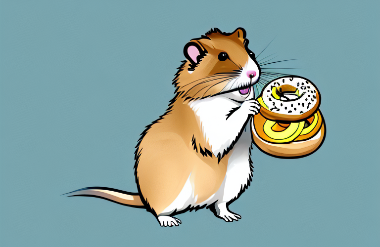 A hampster eating a bagel