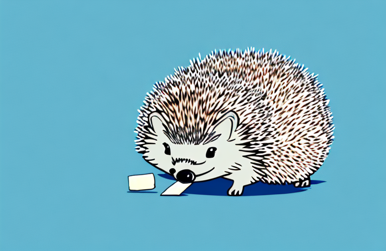 A hedgehog eating a piece of blue cheese
