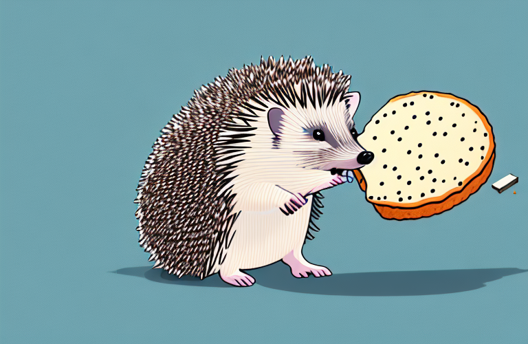 A hedgehog eating a slice of swiss cheese
