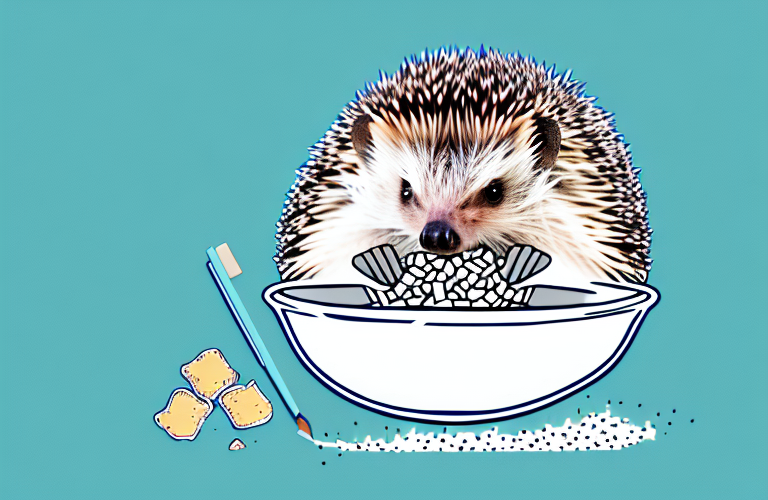 A hedgehog eating a bowl of sugar