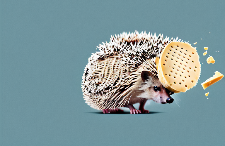 A hedgehog eating a piece of parmesan cheese