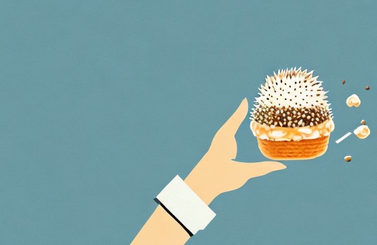 A hedgehog eating a cream puff