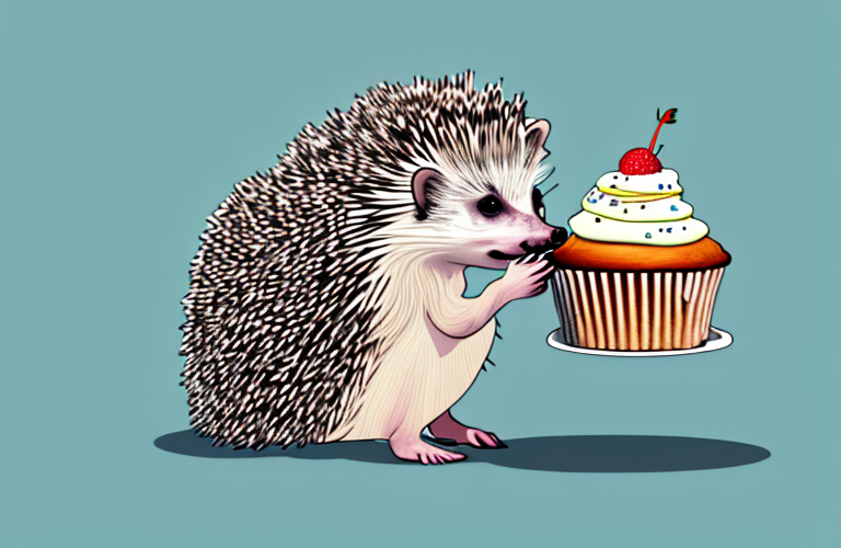 A hedgehog eating a cupcake