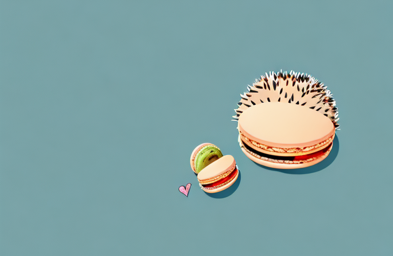A hedgehog eating a macaron