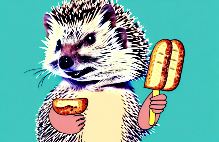 A hedgehog holding a baguette