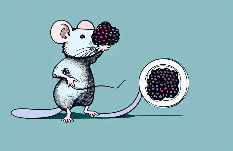 A mouse eating a blackberry