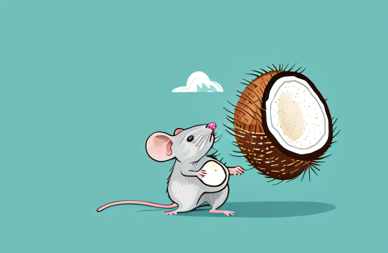 A mouse eating a coconut
