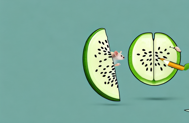 A mouse eating a honeydew melon