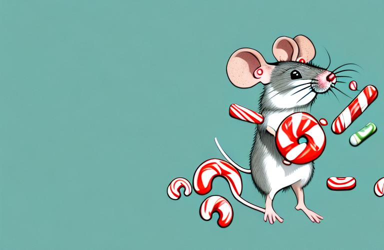 A mouse eating a peppermint candy