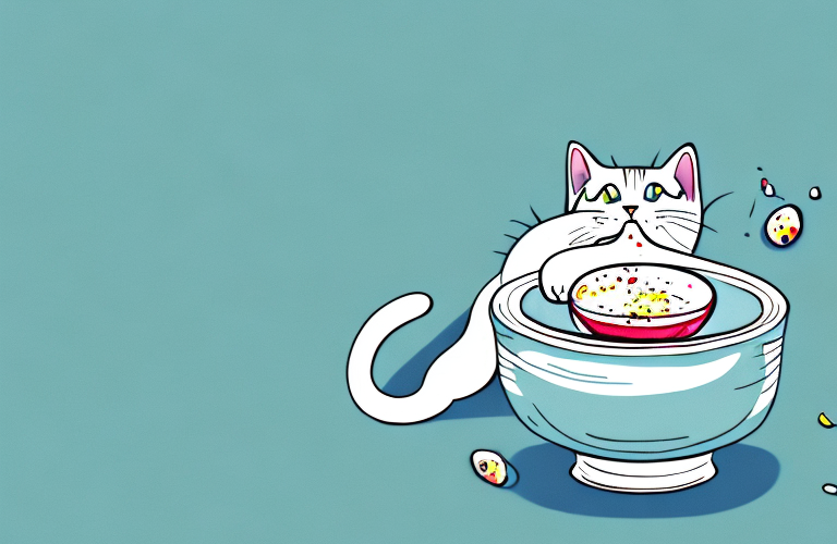 A cat eating jelly from a bowl