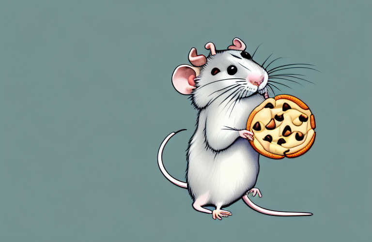 A rat holding a chocolate chip cookie