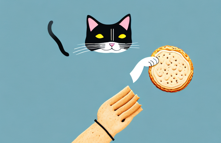 A cat happily eating a biscuit