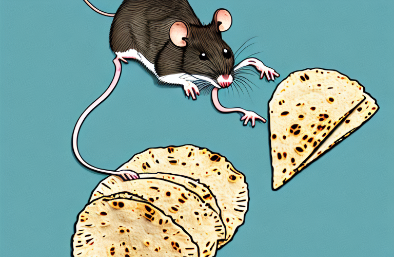 A mouse eating a corn tortilla