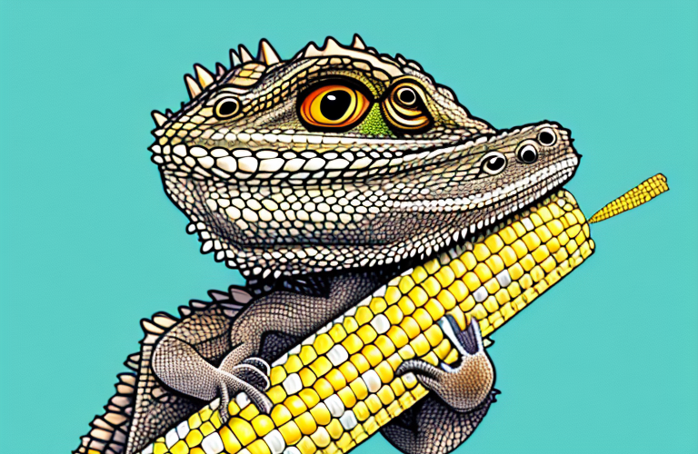 A bearded dragon eating a cob of corn