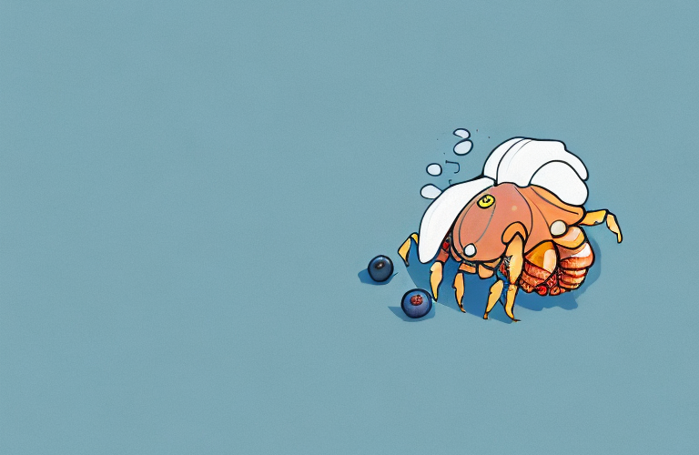 A hermit crab eating a blueberry