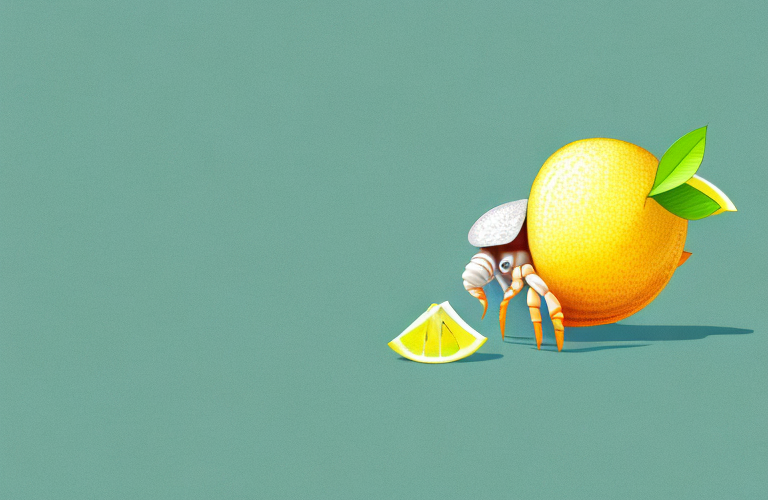 A hermit crab holding a lemon in its claws