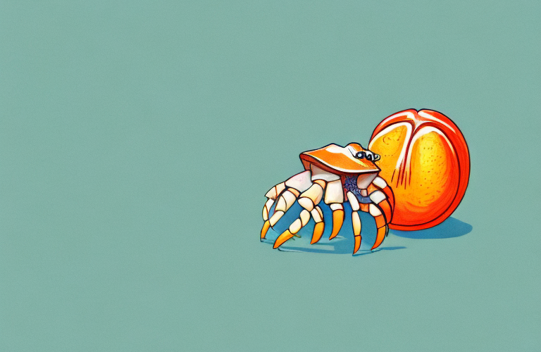 A hermit crab eating a tangelo