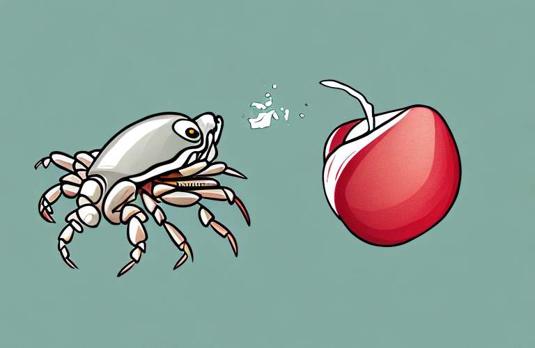 A hermit crab eating a crabapple