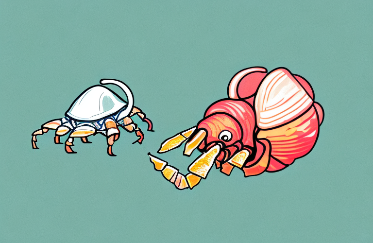 A hermit crab eating a piece of rhubarb