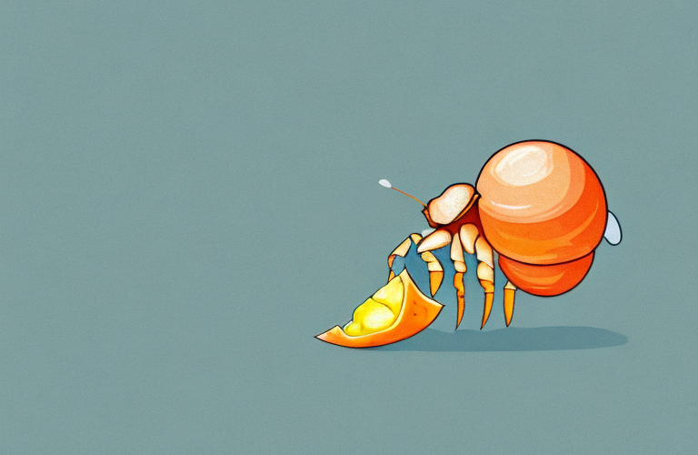 A hermit crab eating an apricot