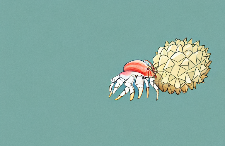 A hermit crab eating a durian fruit