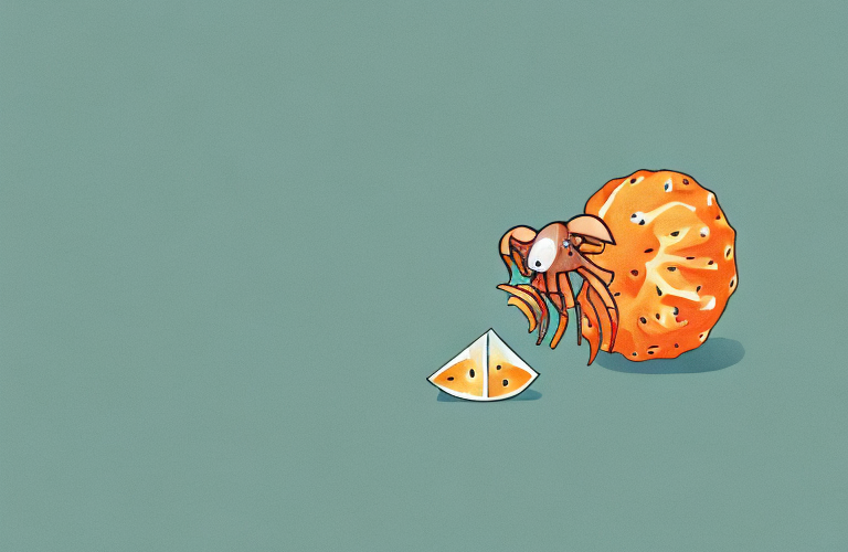 A hermit crab eating a kiwano melon