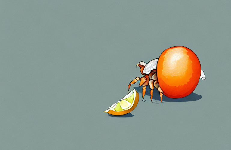 A hermit crab eating a kumquat