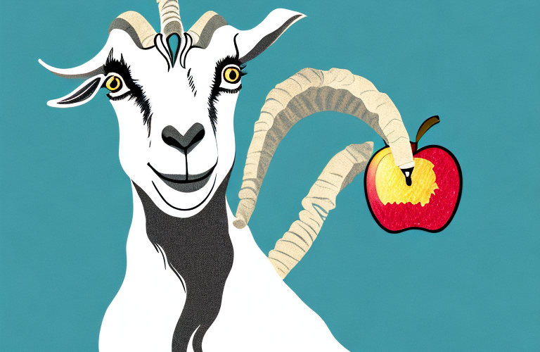 A goat eating an apple