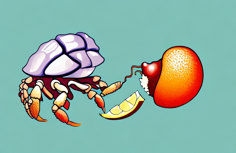 A hermit crab eating a mangosteen