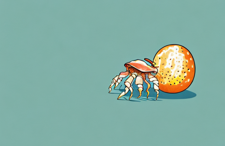 A hermit crab eating a passion fruit
