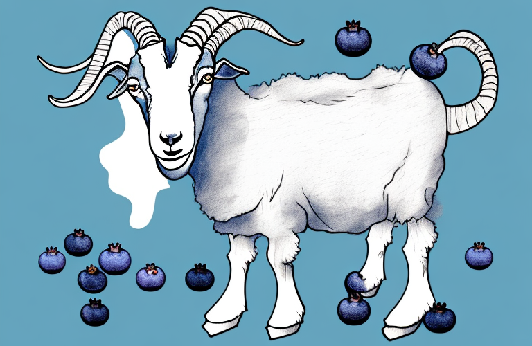 A goat eating blueberries