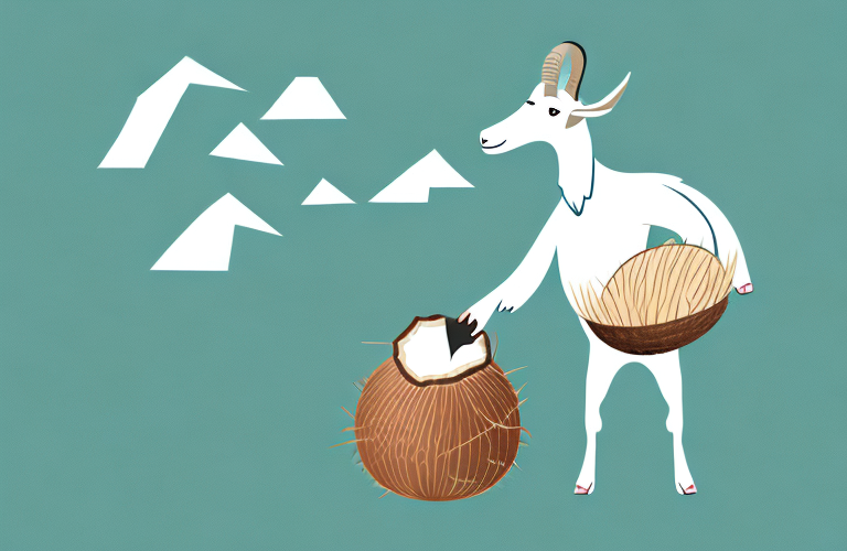 A goat eating a coconut