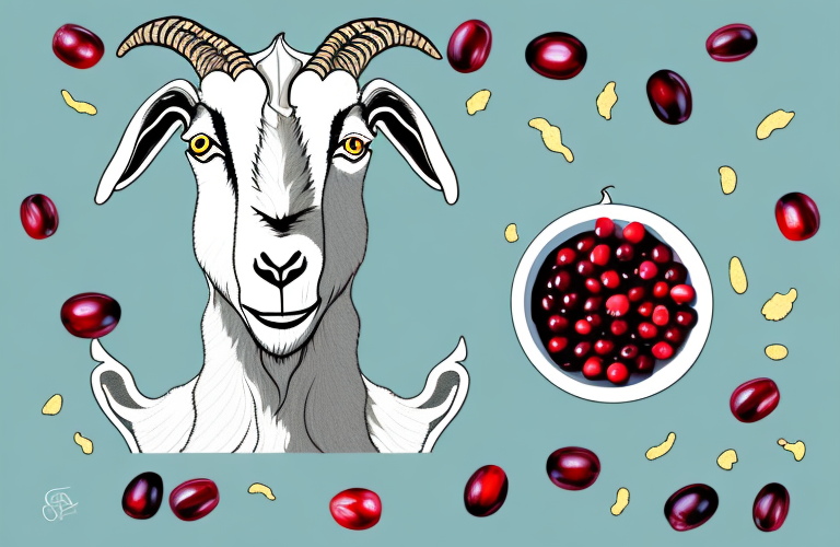 A goat eating cranberries