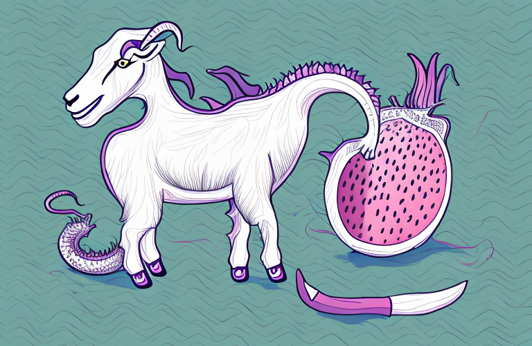 A goat eating a dragon fruit