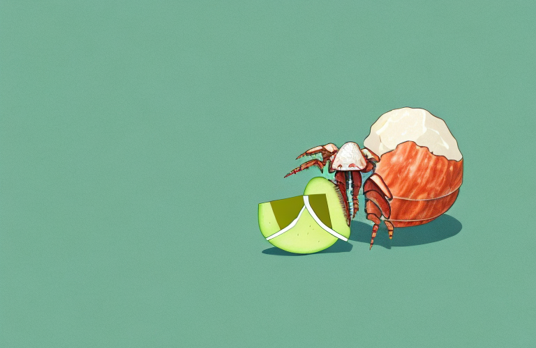 A hermit crab eating an avocado