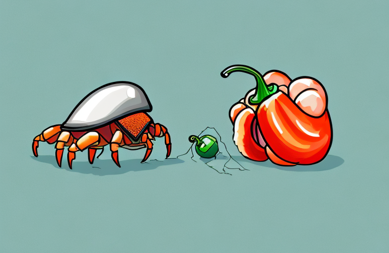 A hermit crab eating a pepper