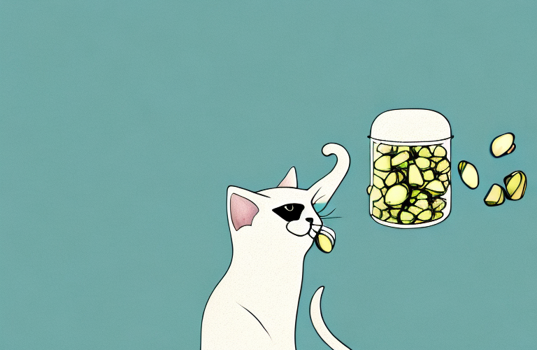 A cat eating a pistachio nut