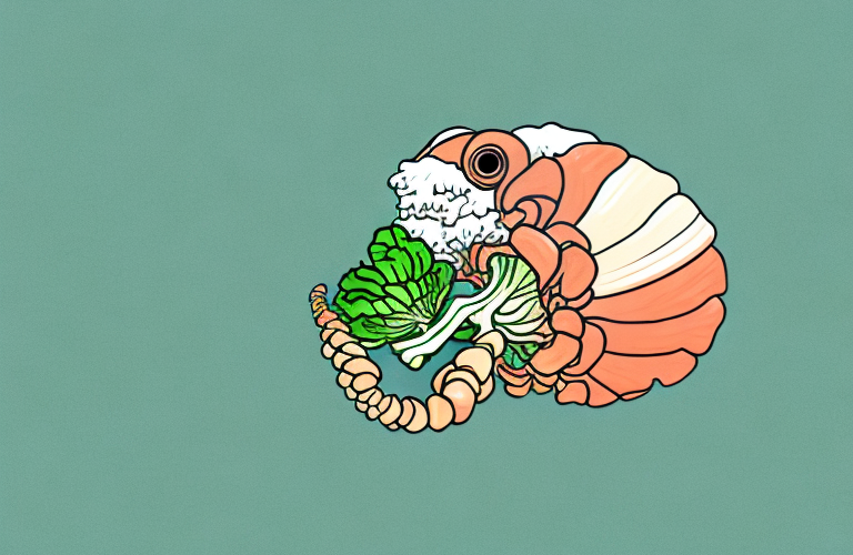 A hermit crab eating bok choy
