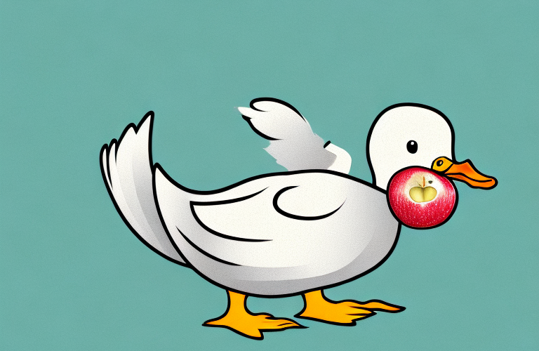 A duck eating an apple