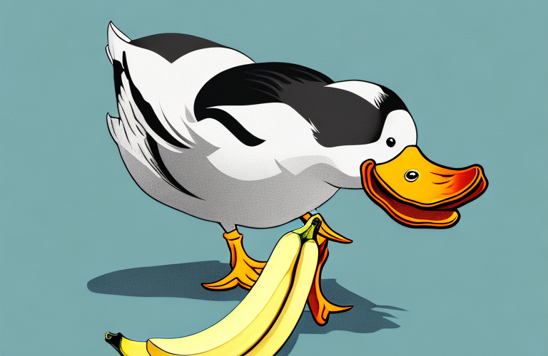 A duck eating a banana