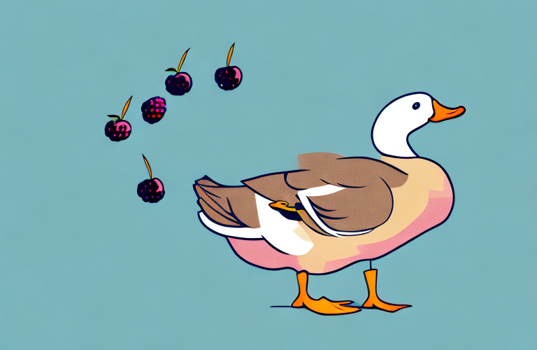 A duck eating a blackberry