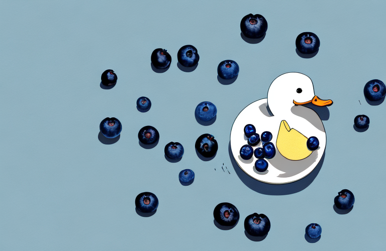 A duck eating a blueberry