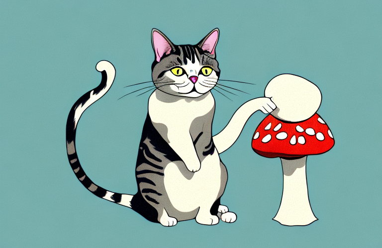 A cat eating a mushroom