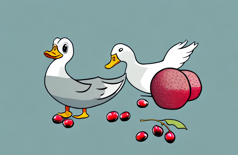 A duck eating a cranberry