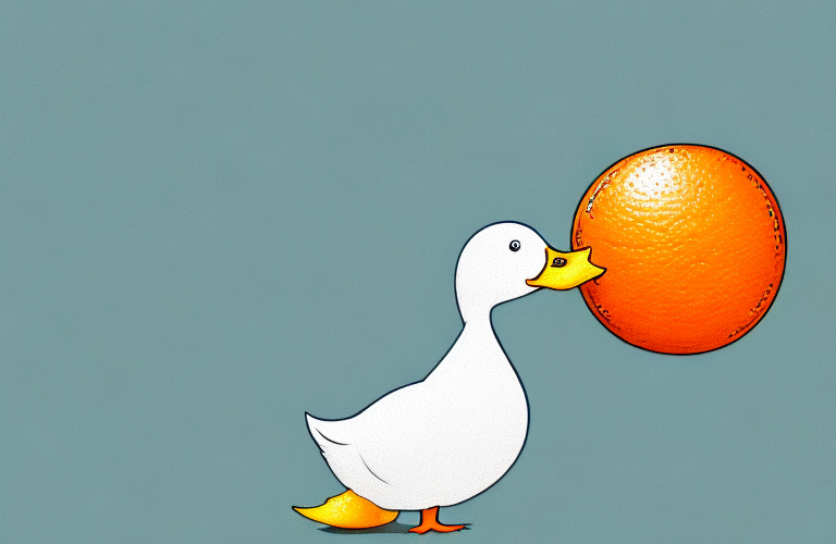 A duck eating an orange