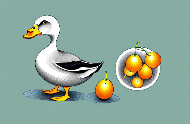 A duck eating gooseberries